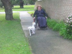 Kerrie uses a wheelchair to take Lucy for walks around the suburb.
